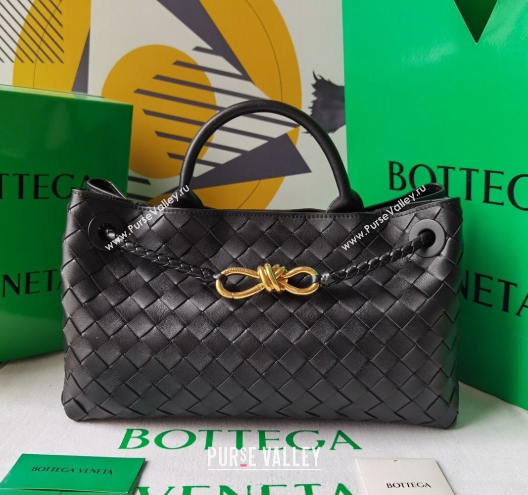 Bottega Veneta Small East/West Andiamo Top Handle Bag in Intrecciato Leather 754990 Black 2023 (WT-231130038)