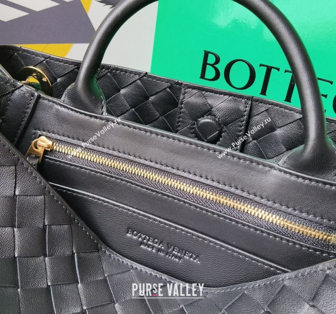 Bottega Veneta Small East/West Andiamo Top Handle Bag in Intrecciato Leather 754990 Black 2023 (WT-231130038)