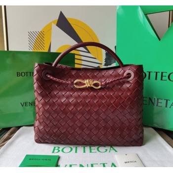 Bottega Veneta Medium Andiamo Top Handle Bag in Intrecciato Leather Burgundy 2023 743572 (WT-231130042)