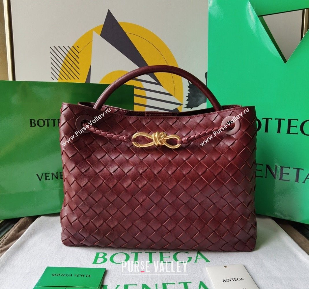 Bottega Veneta Medium Andiamo Top Handle Bag in Intrecciato Leather Burgundy 2023 743572 (WT-231130042)