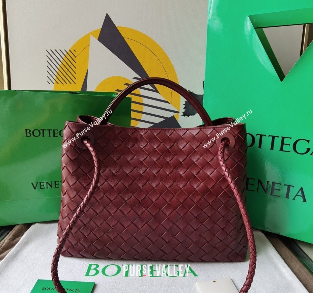 Bottega Veneta Medium Andiamo Top Handle Bag in Intrecciato Leather Burgundy 2023 743572 (WT-231130042)