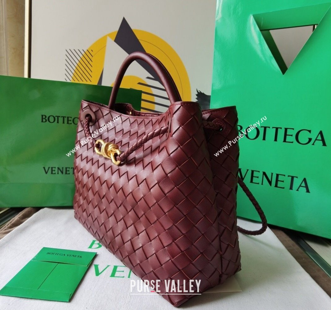 Bottega Veneta Medium Andiamo Top Handle Bag in Intrecciato Leather Burgundy 2023 743572 (WT-231130042)