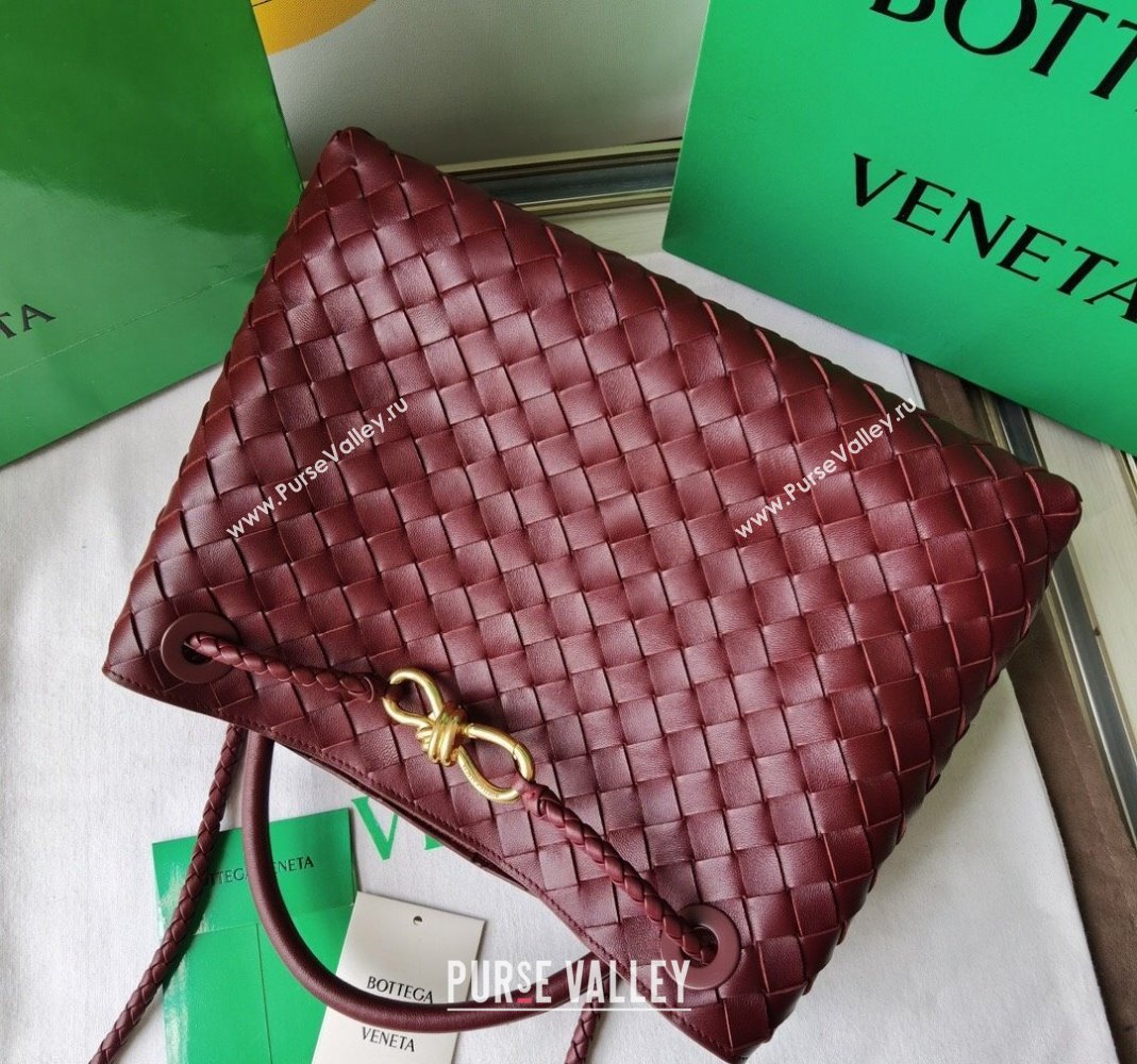 Bottega Veneta Medium Andiamo Top Handle Bag in Intrecciato Leather Burgundy 2023 743572 (WT-231130042)