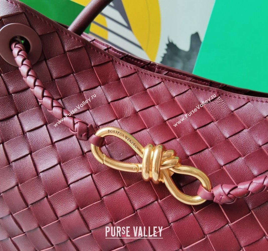 Bottega Veneta Medium Andiamo Top Handle Bag in Intrecciato Leather Burgundy 2023 743572 (WT-231130042)