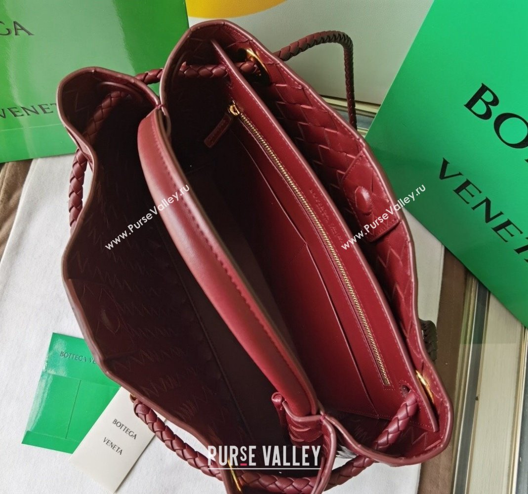 Bottega Veneta Medium Andiamo Top Handle Bag in Intrecciato Leather Burgundy 2023 743572 (WT-231130042)