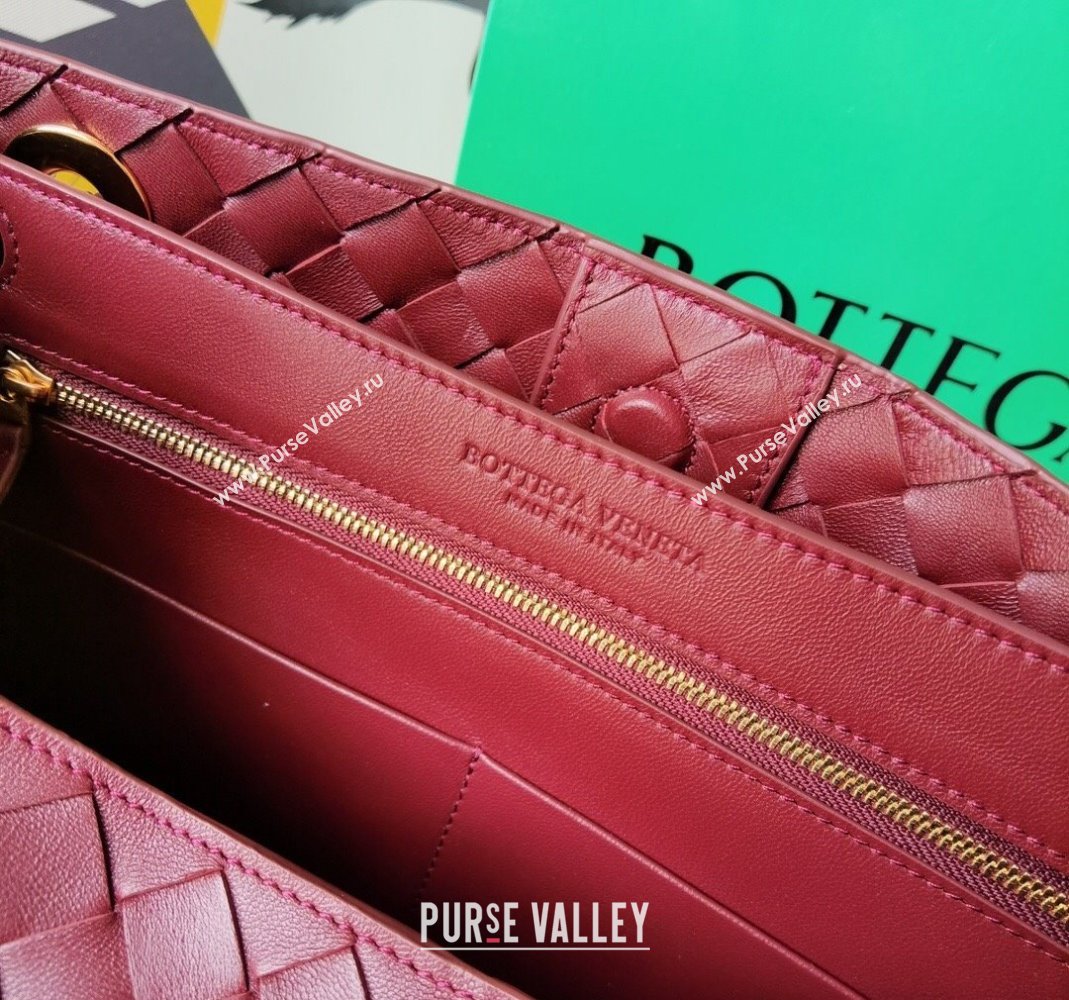 Bottega Veneta Medium Andiamo Top Handle Bag in Intrecciato Leather Burgundy 2023 743572 (WT-231130042)