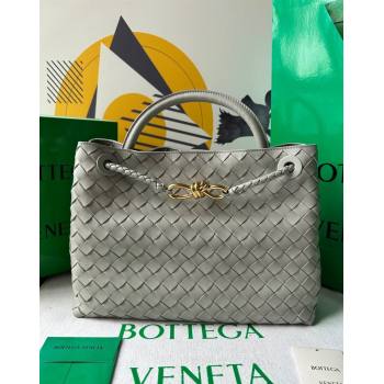 Bottega Veneta Medium Andiamo Top Handle Bag in Intrecciato Leather Light Grey 2023 743572 (WT-231130041)