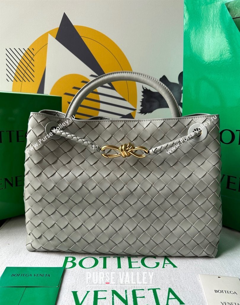 Bottega Veneta Medium Andiamo Top Handle Bag in Intrecciato Leather Light Grey 2023 743572 (WT-231130041)