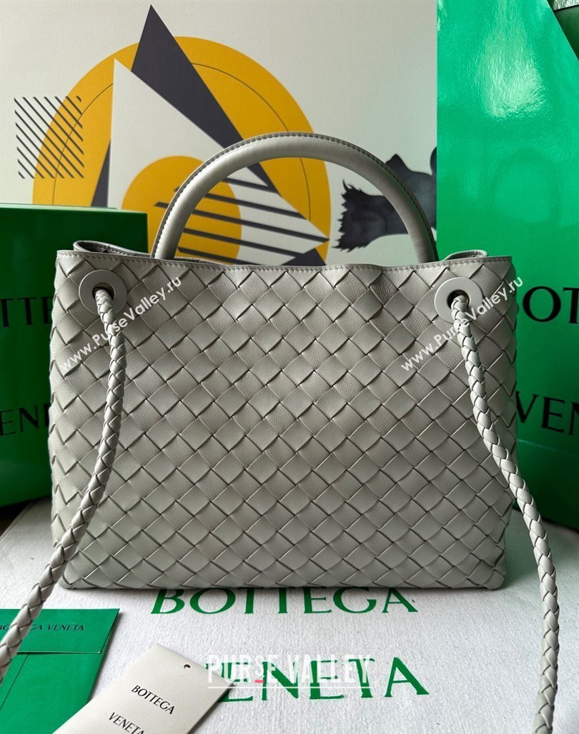 Bottega Veneta Medium Andiamo Top Handle Bag in Intrecciato Leather Light Grey 2023 743572 (WT-231130041)