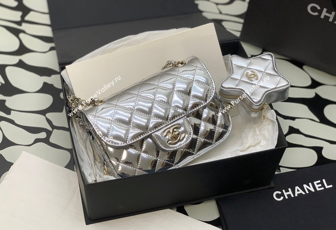 Chanel Mirror Calfskin Mini Flap Bag Star Coin Purse AS4646 Silver 2023 (yezi-231127012)