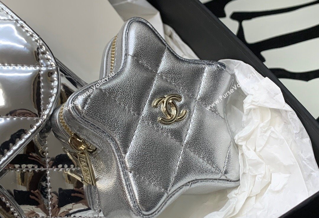 Chanel Mirror Calfskin Mini Flap Bag Star Coin Purse AS4646 Silver 2023 (yezi-231127012)