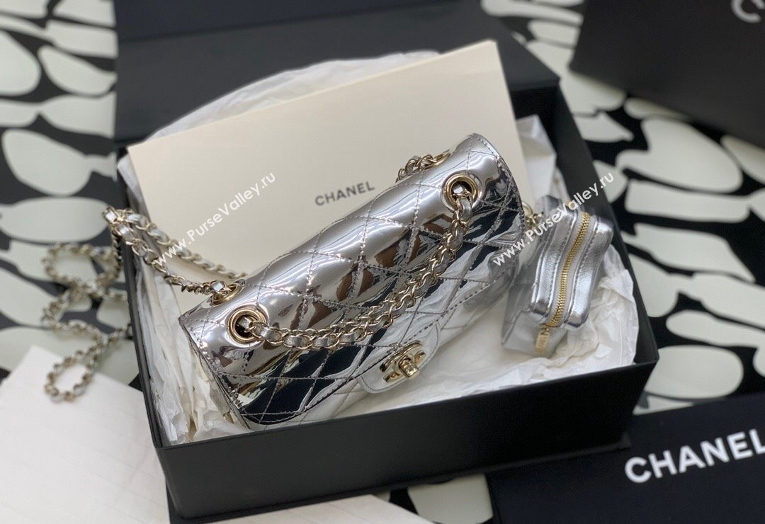 Chanel Mirror Calfskin Mini Flap Bag Star Coin Purse AS4646 Silver 2023 (yezi-231127012)