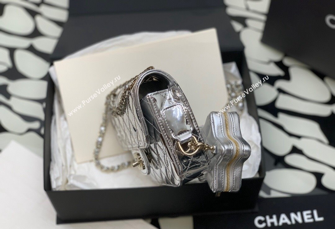 Chanel Mirror Calfskin Mini Flap Bag Star Coin Purse AS4646 Silver 2023 (yezi-231127012)