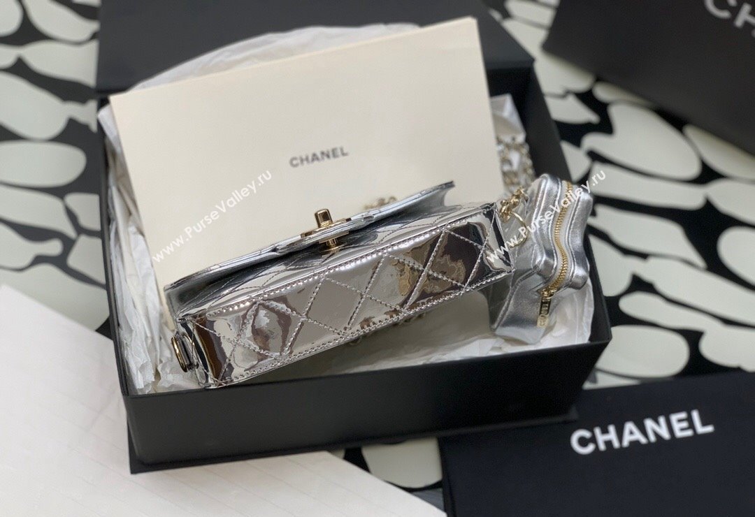 Chanel Mirror Calfskin Mini Flap Bag Star Coin Purse AS4646 Silver 2023 (yezi-231127012)