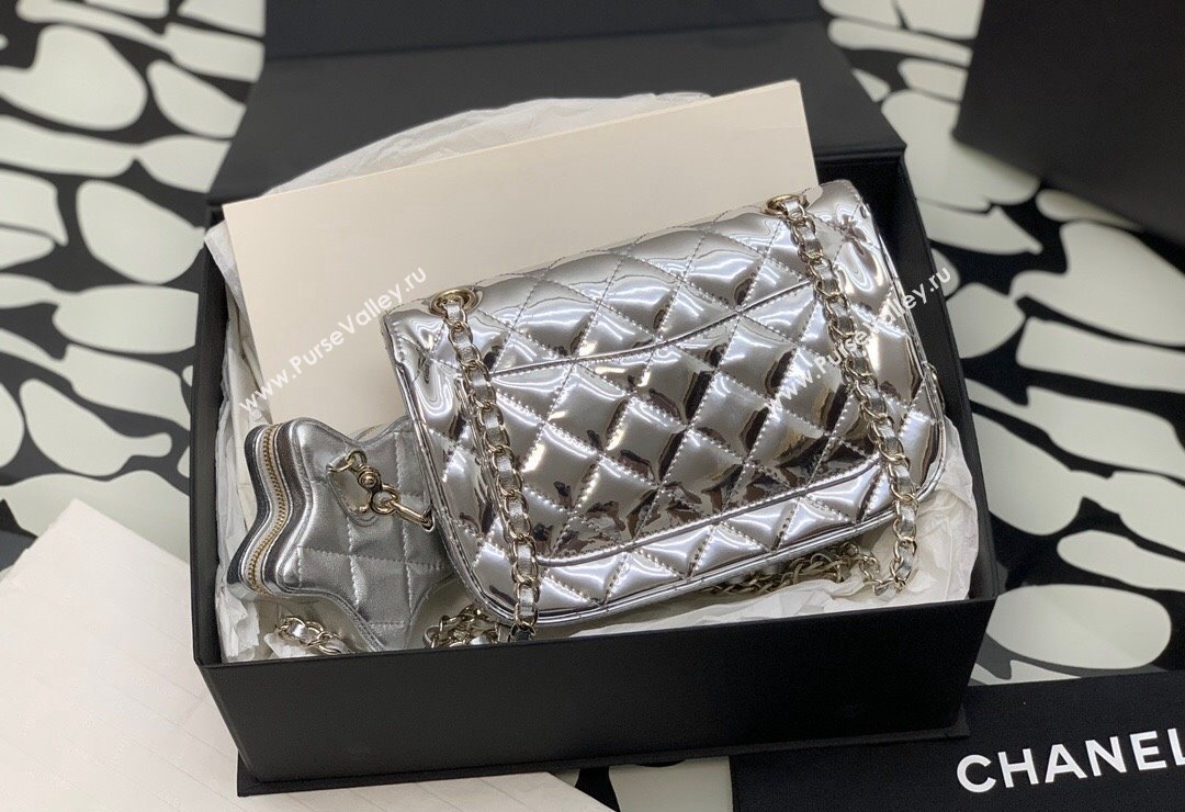 Chanel Mirror Calfskin Mini Flap Bag Star Coin Purse AS4646 Silver 2023 (yezi-231127012)