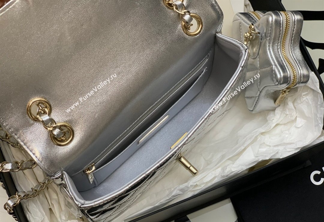 Chanel Mirror Calfskin Mini Flap Bag Star Coin Purse AS4646 Silver 2023 (yezi-231127012)