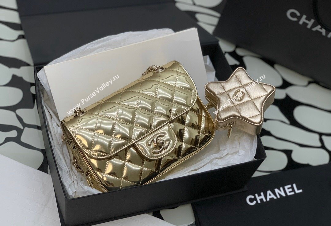 Chanel Mirror Calfskin Mini Flap Bag Star Coin Purse AS4646 Gold 2023 (yezi-231127013)