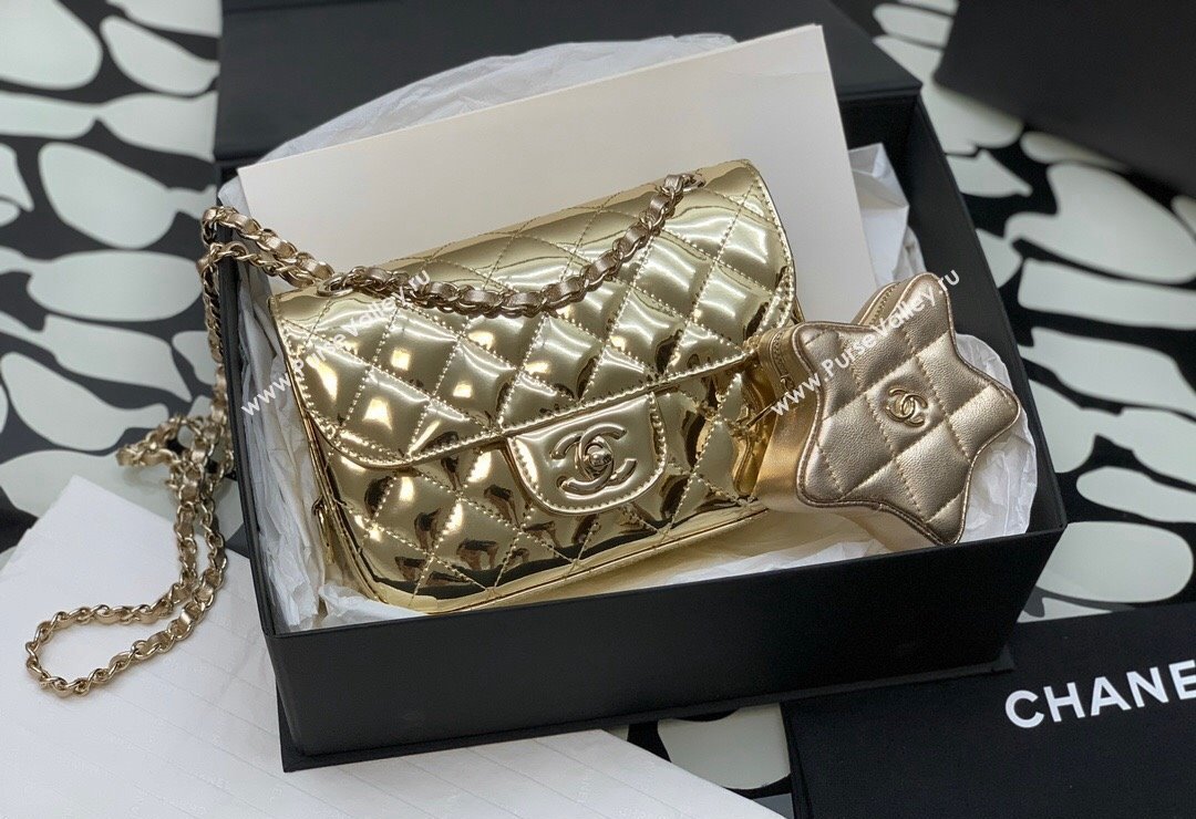 Chanel Mirror Calfskin Mini Flap Bag Star Coin Purse AS4646 Gold 2023 (yezi-231127013)