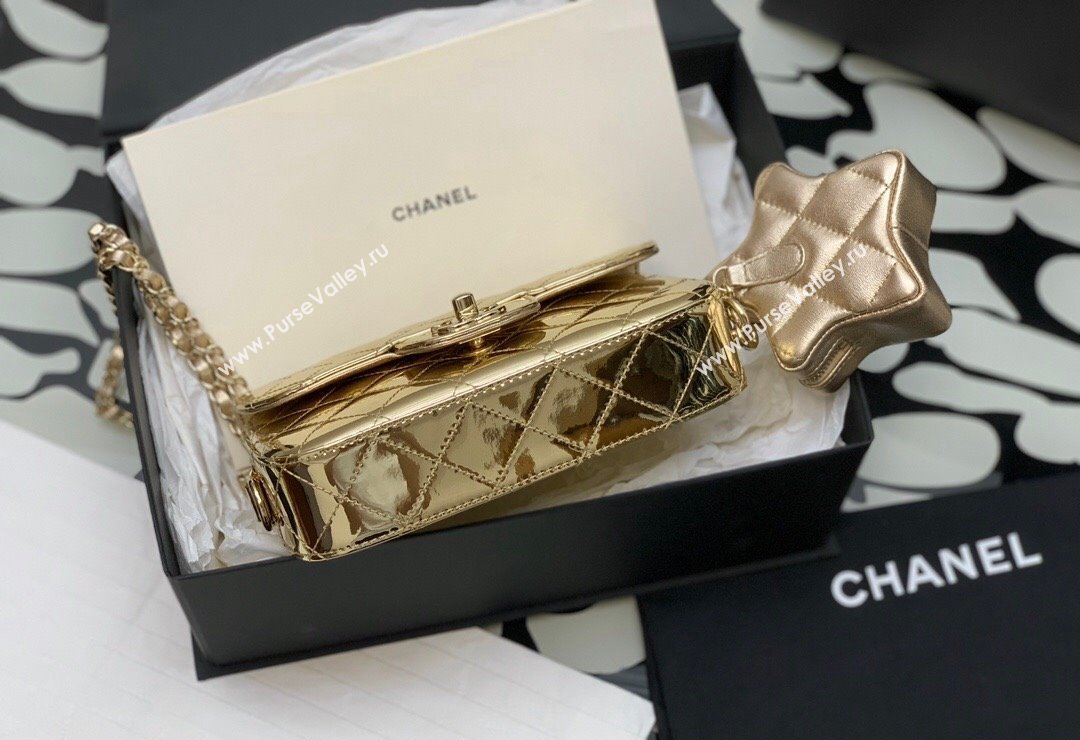 Chanel Mirror Calfskin Mini Flap Bag Star Coin Purse AS4646 Gold 2023 (yezi-231127013)