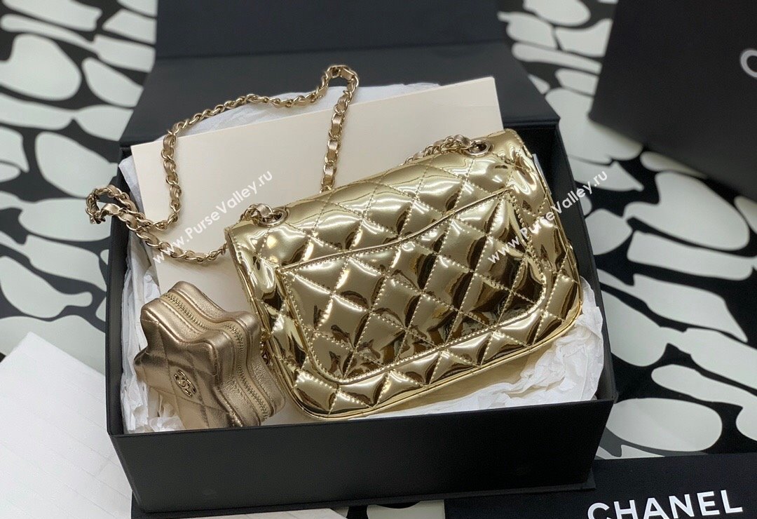 Chanel Mirror Calfskin Mini Flap Bag Star Coin Purse AS4646 Gold 2023 (yezi-231127013)