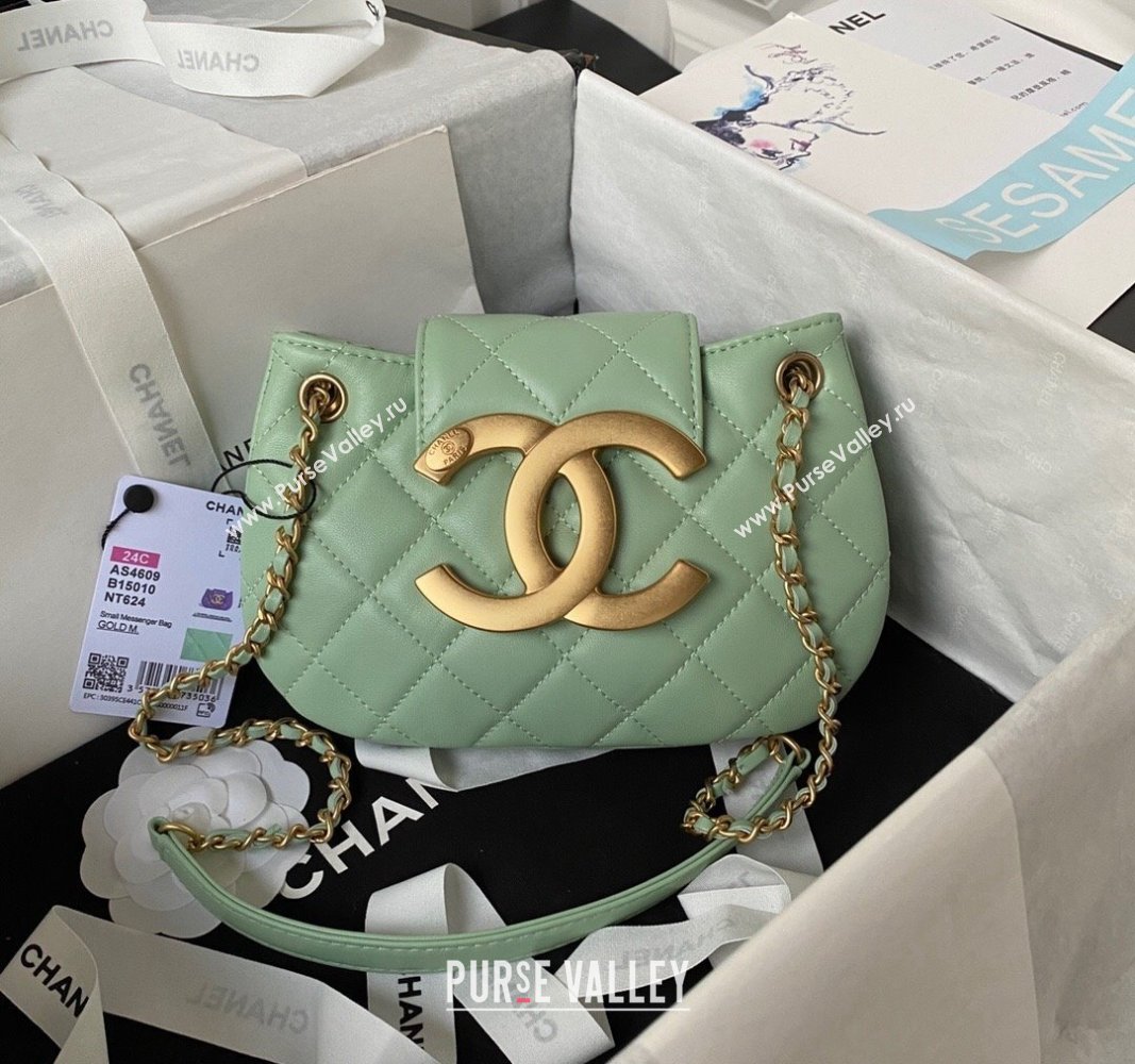 Chanel Lambskin Small Messenger Bag AS4609 Light Green 2023 (yezi-231127016)