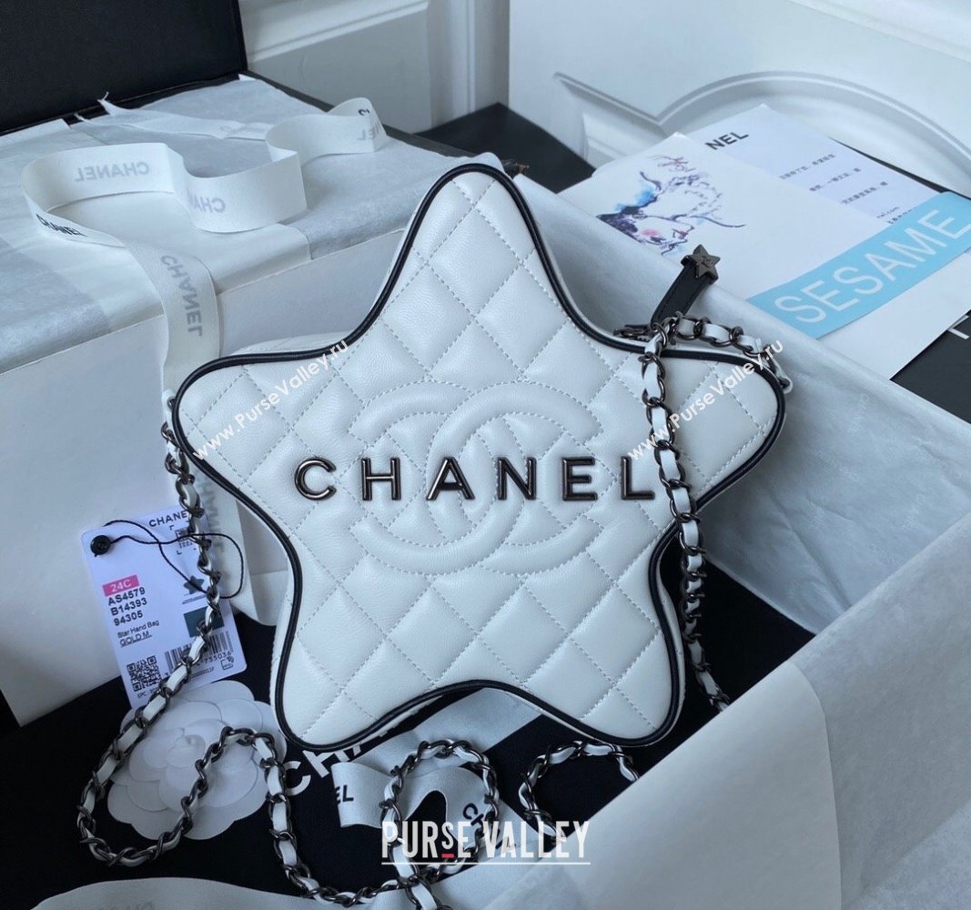 Chanel Lambskin Star Handbag AS4579 White/Black 2023 (yezi-231127002)