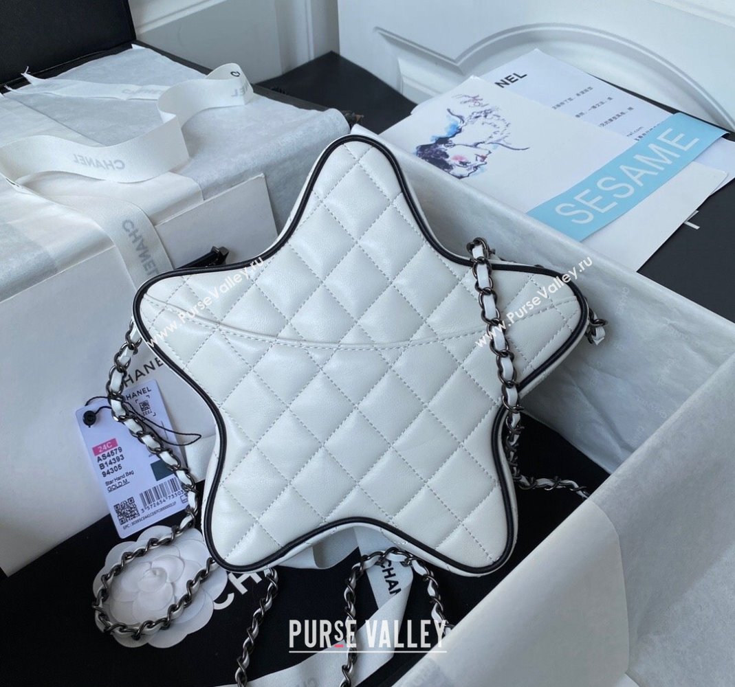 Chanel Lambskin Star Handbag AS4579 White/Black 2023 (yezi-231127002)