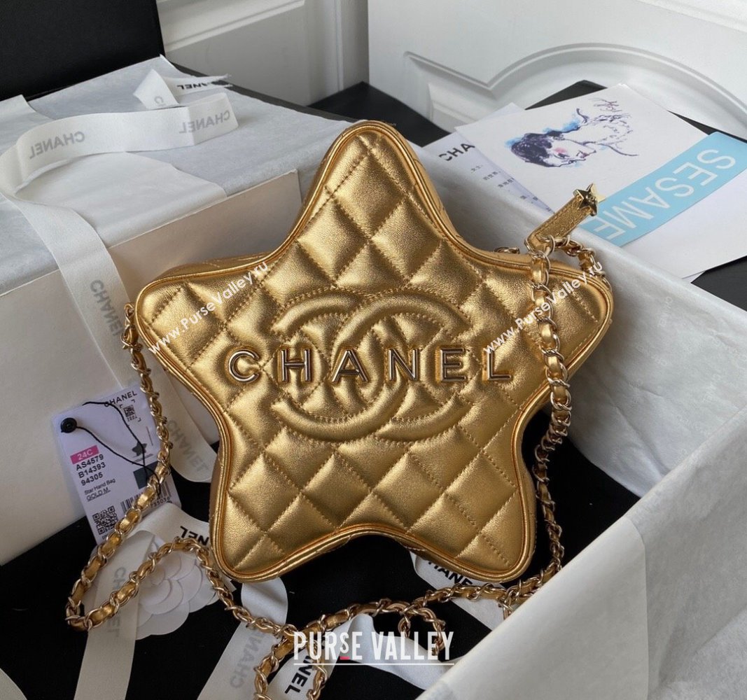 Chanel Metallic Lambskin Star Handbag AS4579 Gold 2023 (yezi-231127003)