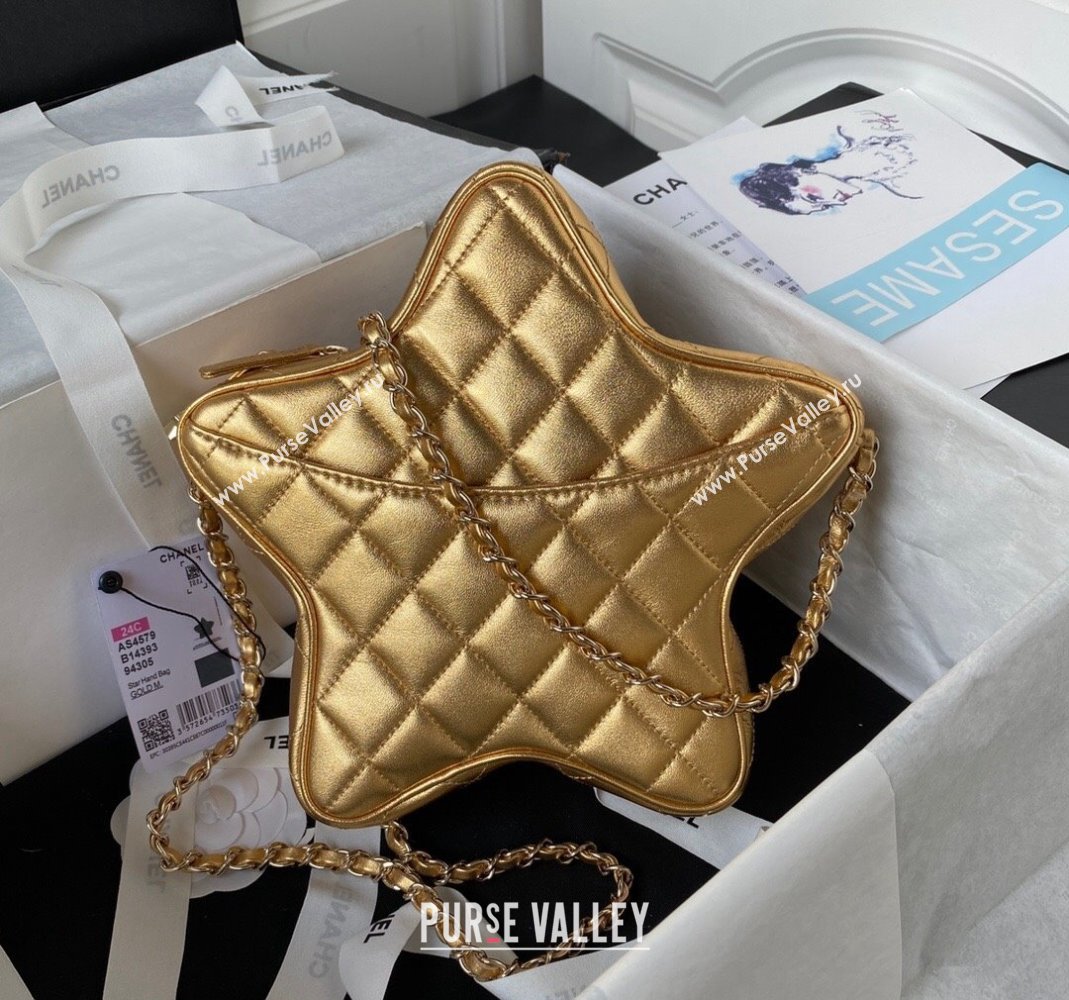 Chanel Metallic Lambskin Star Handbag AS4579 Gold 2023 (yezi-231127003)