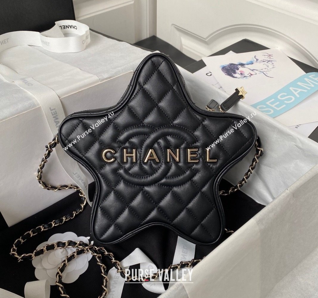 Chanel Lambskin Star Handbag AS4579 Black/Gold 2023 (yezi-231127005)