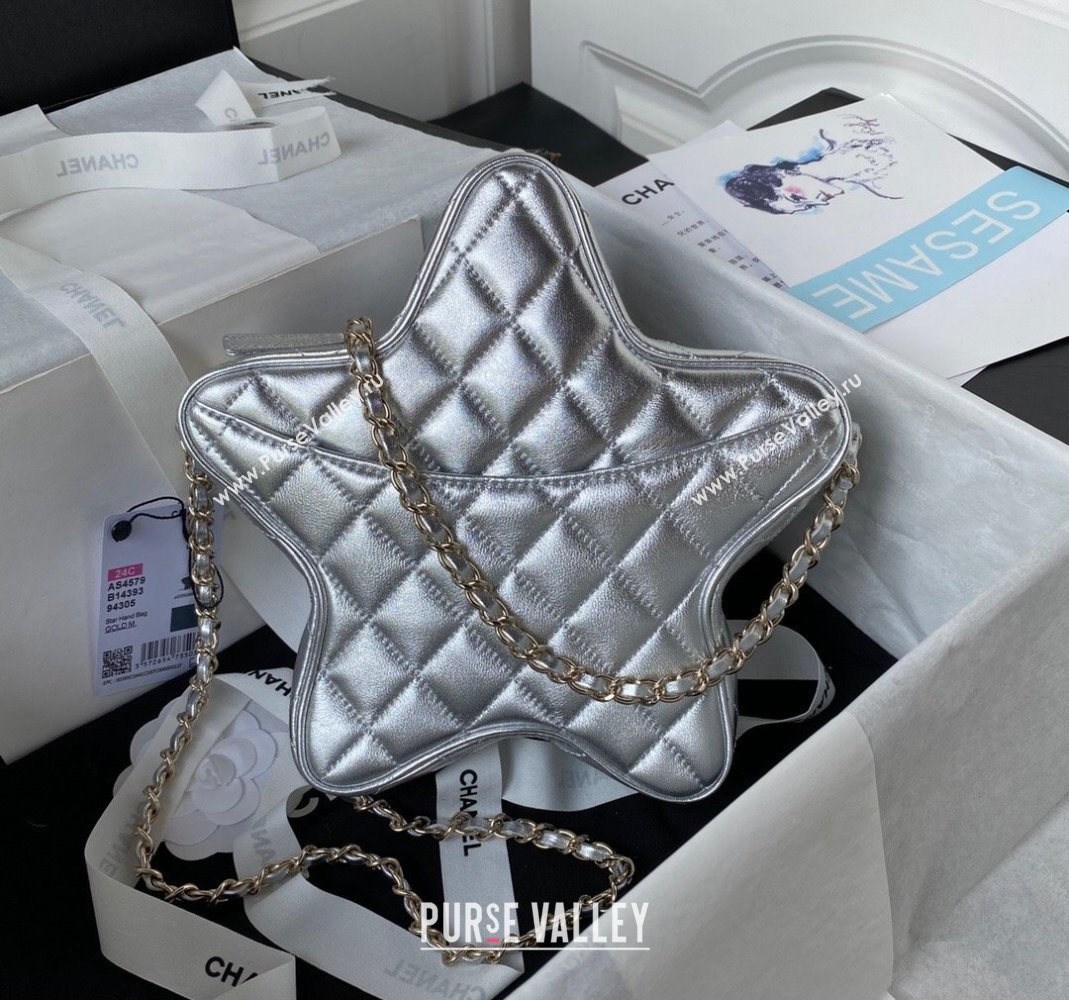 Chanel Metallic Lambskin Star Handbag AS4579 Silver 2023 (yezi-231127006)