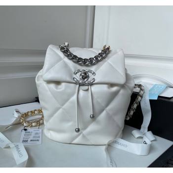 Chanel 19 Backpack in Quilted Goatskin AS4223 White/Silver 2023 (yezi-231127037)