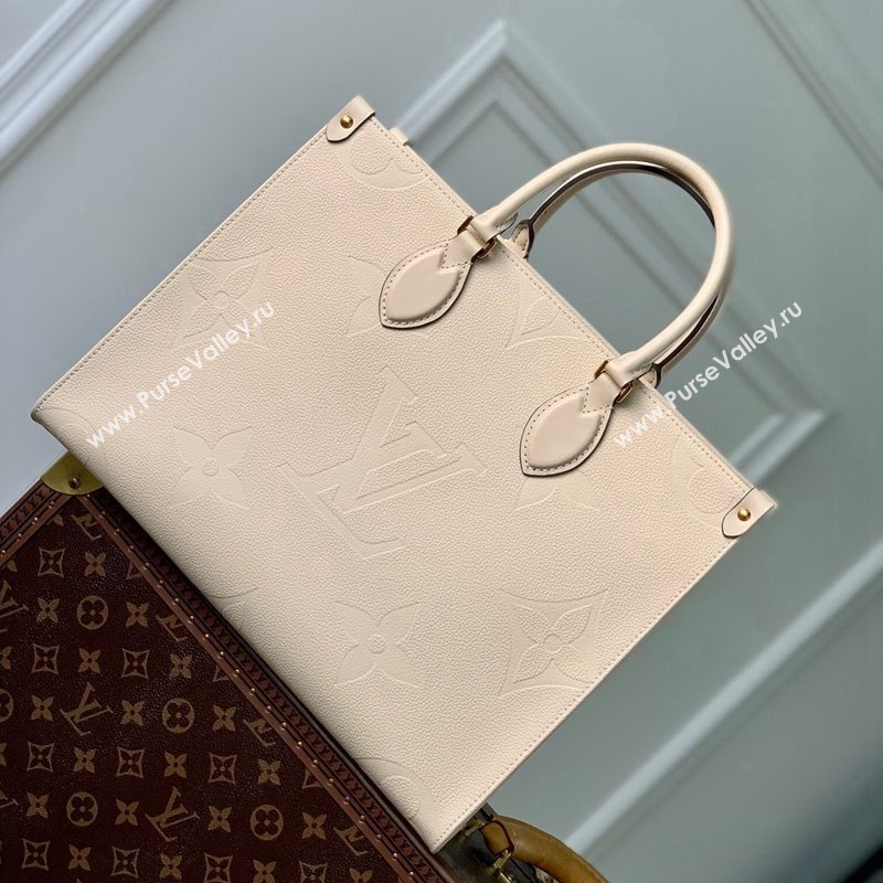 Louis Vuitton OnTheGo MM Tote Bag in Embossed Grained Leather M46531 Cream White 2023 (KI-231127092)