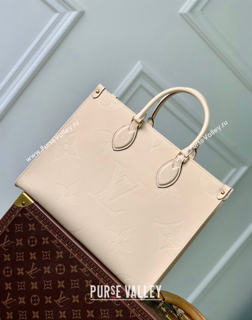 Louis Vuitton OnTheGo MM Tote Bag in Embossed Grained Leather M46531 Cream White 2023 (KI-231127092)