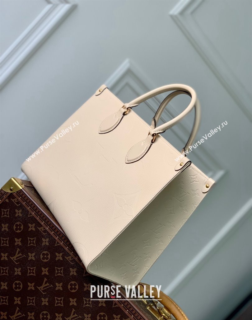 Louis Vuitton OnTheGo MM Tote Bag in Embossed Grained Leather M46531 Cream White 2023 (KI-231127092)