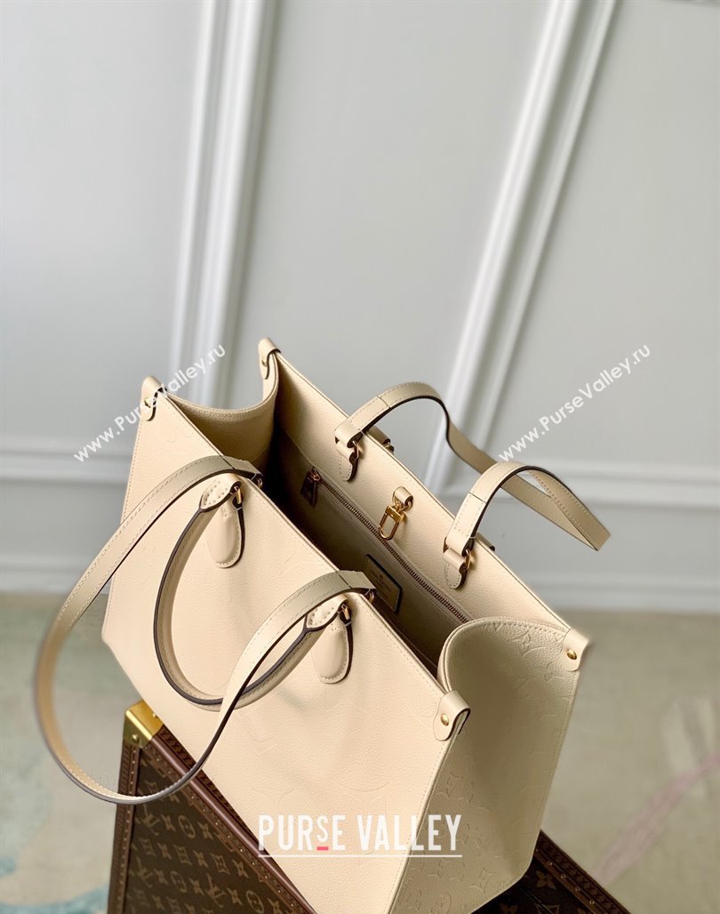 Louis Vuitton OnTheGo MM Tote Bag in Embossed Grained Leather M46531 Cream White 2023 (KI-231127092)