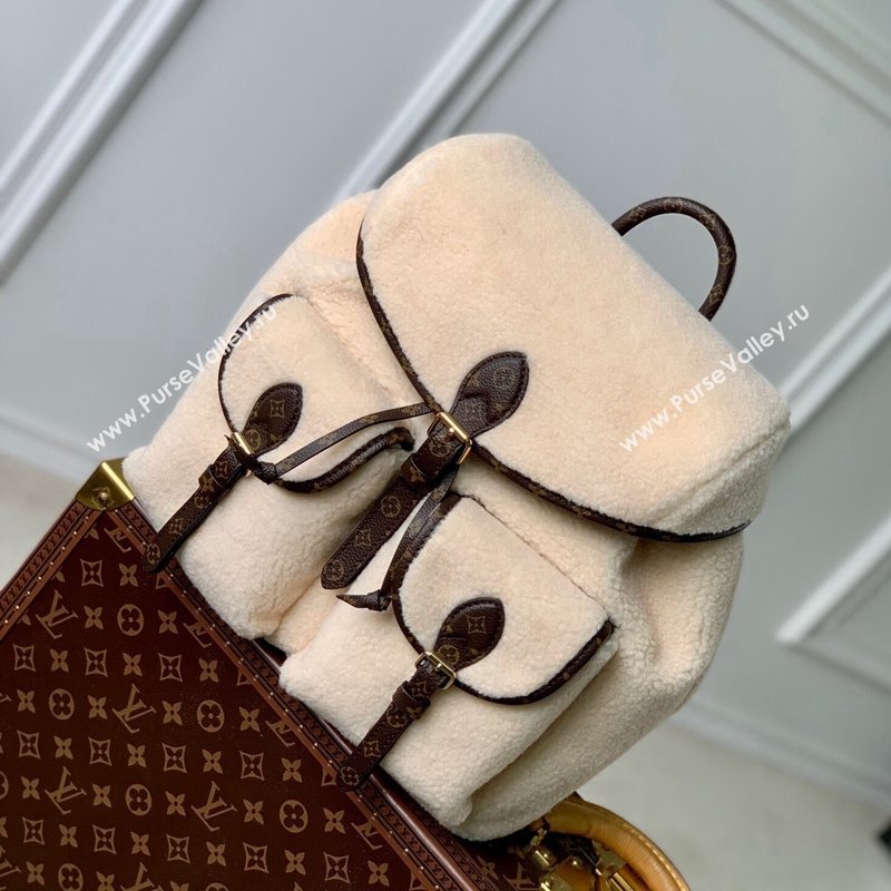 Louis Vuitton Shearling Backpack Bag M23384 White/Monogram Canvas 2023 For LV Ski (KI-231128001)