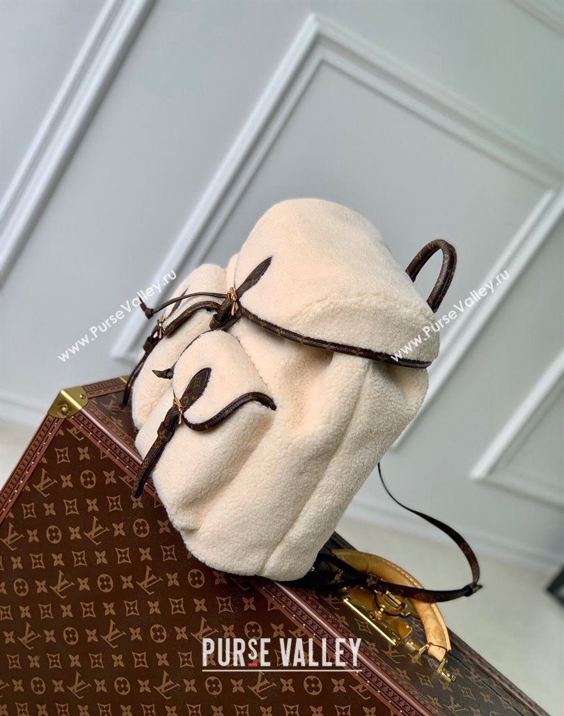 Louis Vuitton Shearling Backpack Bag M23384 White/Monogram Canvas 2023 For LV Ski (KI-231128001)