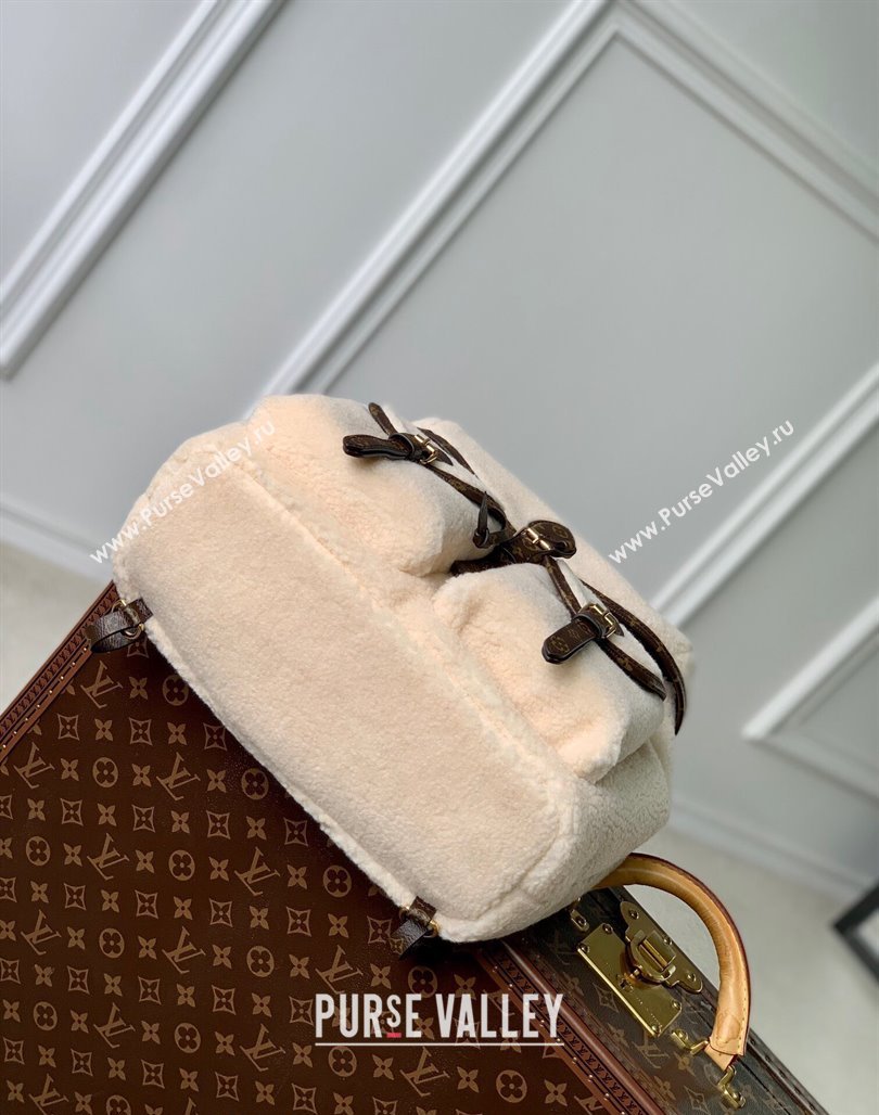 Louis Vuitton Shearling Backpack Bag M23384 White/Monogram Canvas 2023 For LV Ski (KI-231128001)