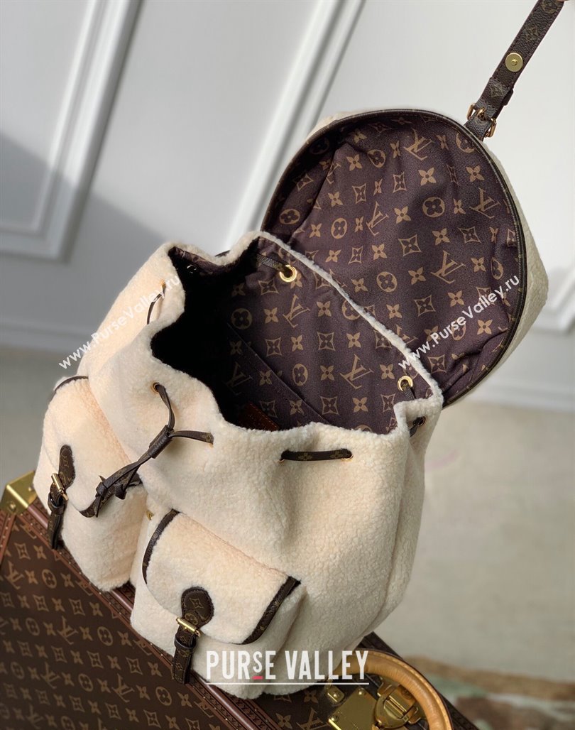 Louis Vuitton Shearling Backpack Bag M23384 White/Monogram Canvas 2023 For LV Ski (KI-231128001)