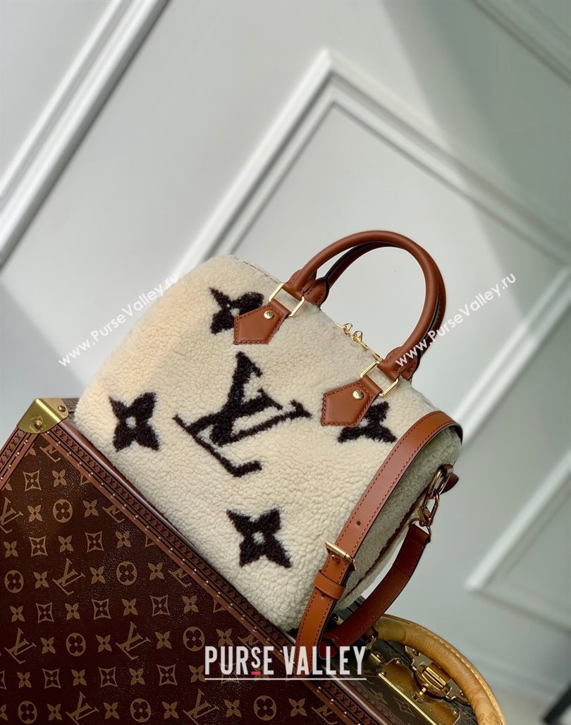 Louis Vuitton Shearling Speedy Bandouliere 25 Bag M23468 White/Brown 2023 For LV Ski (KI-231128004)