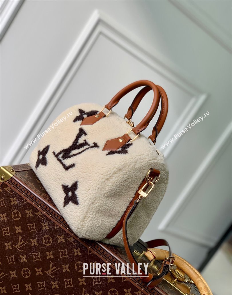 Louis Vuitton Shearling Speedy Bandouliere 25 Bag M23468 White/Brown 2023 For LV Ski (KI-231128004)