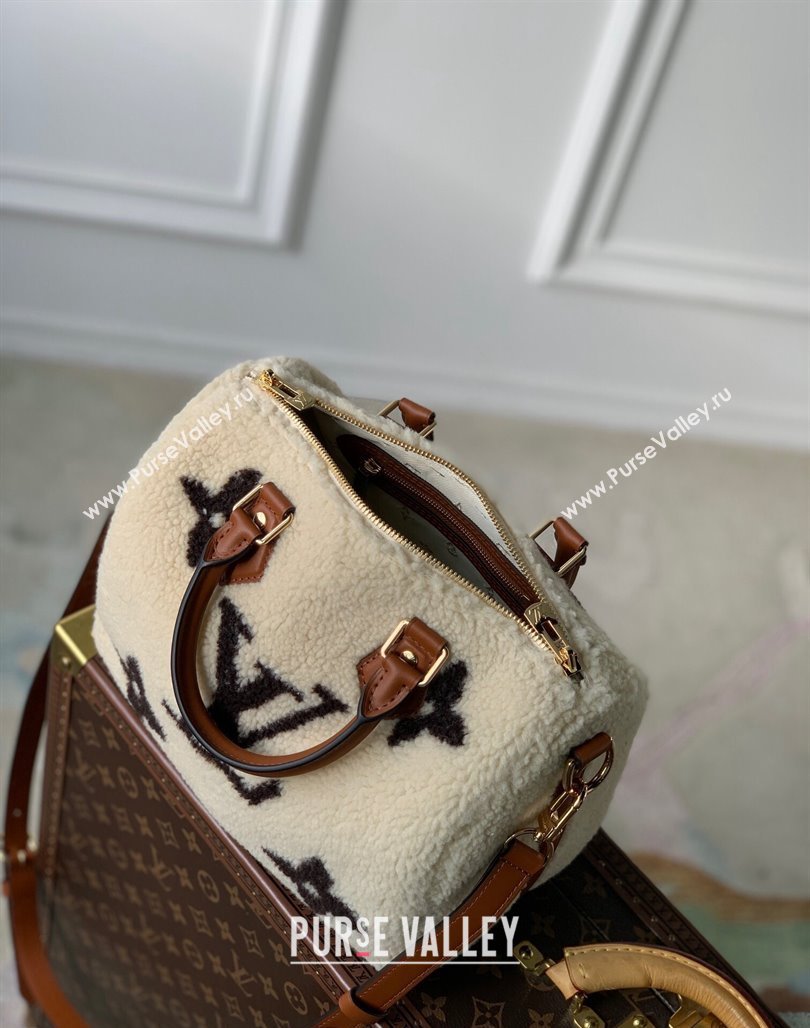 Louis Vuitton Shearling Speedy Bandouliere 25 Bag M23468 White/Brown 2023 For LV Ski (KI-231128004)