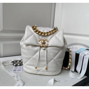 Chanel 19 Backpack in Quilted Goatskin AS4223 White/Gold 2023 (yezi-231127039)