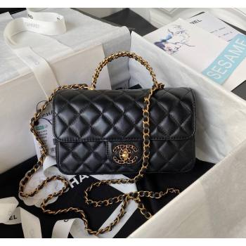 Chanel Quilted Lambskin Coco Mini Flap Bag with CHANEL Top Handle and Crystals AS4362 Black 2023 (yezi-231127042)