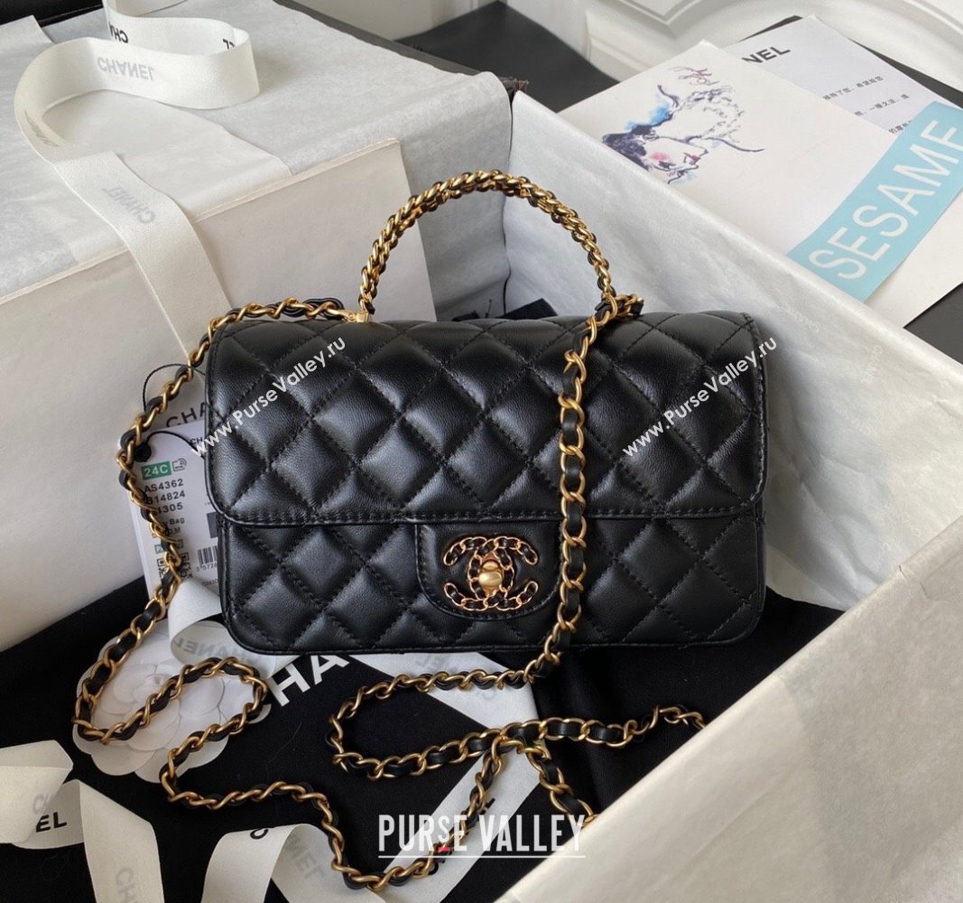 Chanel Quilted Lambskin Coco Mini Flap Bag with CHANEL Top Handle and Crystals AS4362 Black 2023 (yezi-231127042)