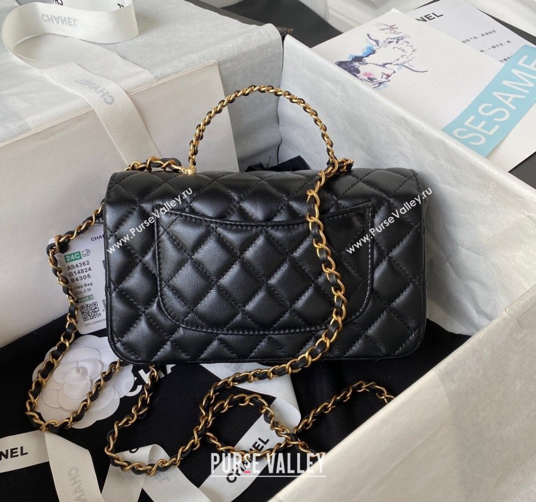 Chanel Quilted Lambskin Coco Mini Flap Bag with CHANEL Top Handle and Crystals AS4362 Black 2023 (yezi-231127042)