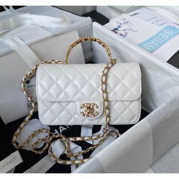 Chanel Quilted Lambskin Coco Mini Flap Bag with CHANEL Top Handle and Crystals AS4362 White 2023 (yezi-231127043)