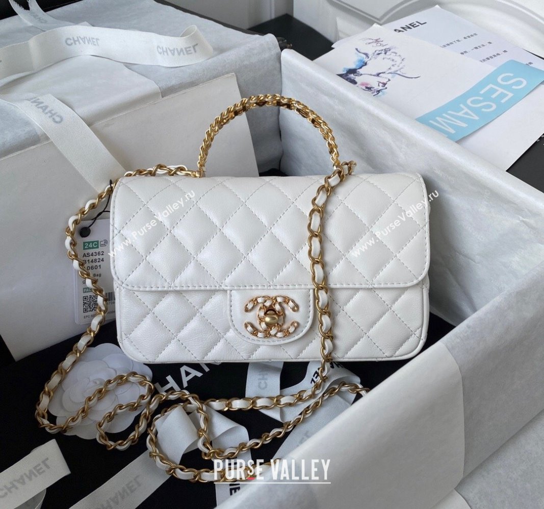 Chanel Quilted Lambskin Coco Mini Flap Bag with CHANEL Top Handle and Crystals AS4362 White 2023 (yezi-231127043)