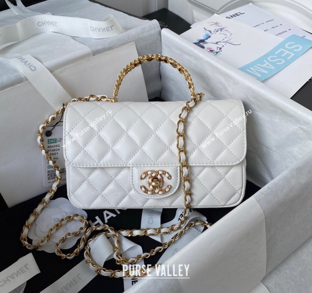 Chanel Quilted Lambskin Coco Mini Flap Bag with CHANEL Top Handle and Crystals AS4362 White 2023 (yezi-231127043)